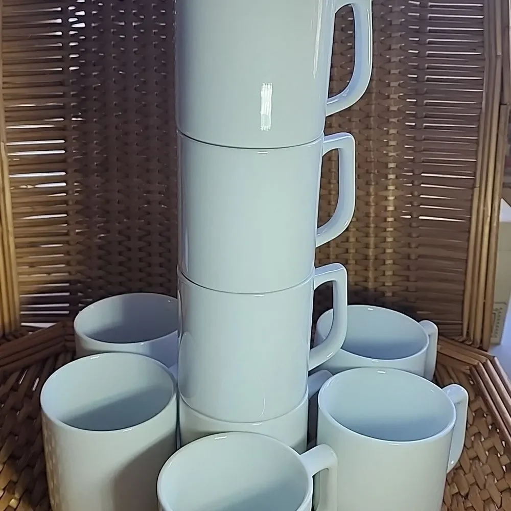 Company Ready Vintage Set Of 9 Stackable White Coffee/Tea Mugs